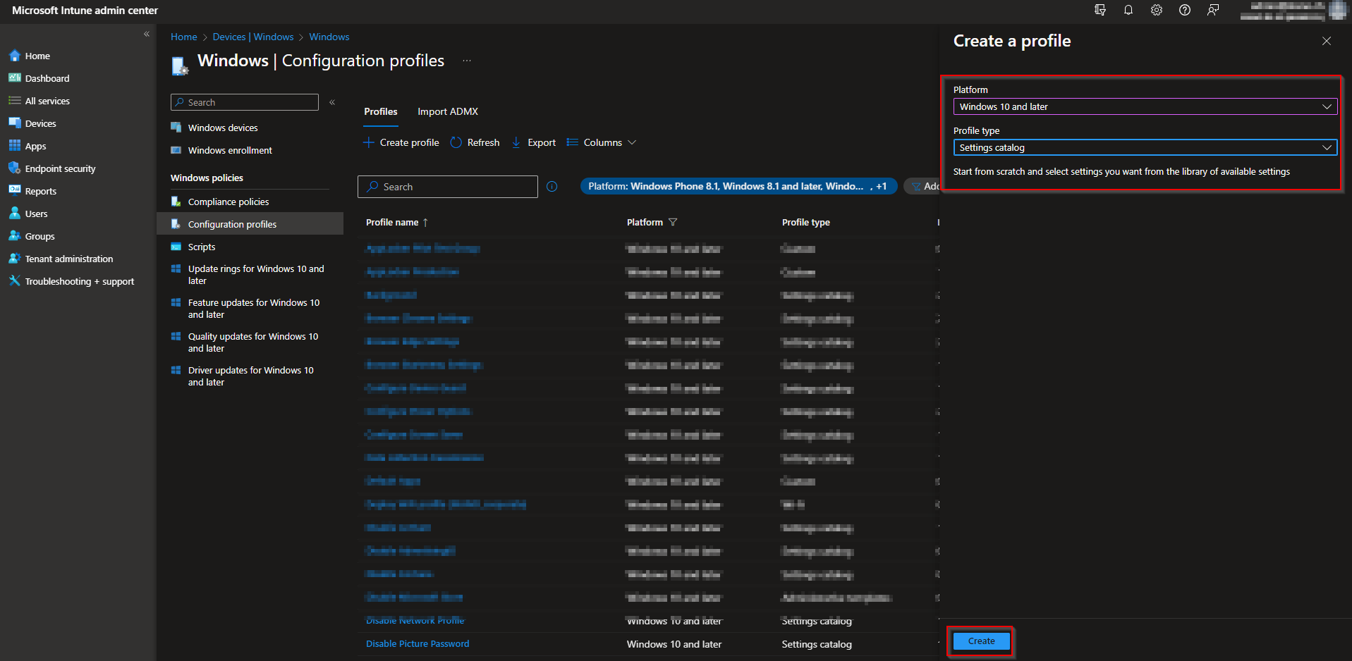 Configuration profile Basics tab with profile name